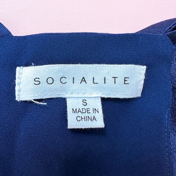 Socialite Satin Lace Sleeveless Bodysuit Racer Back Tank Top Black Blue S NWT - Picture 11 of 13